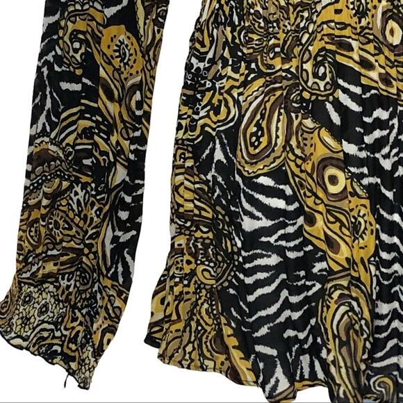 Sharagano Retro Crinkle Babydoll Blouse Brown Tan Textured Size Large - Picture 4 of 14